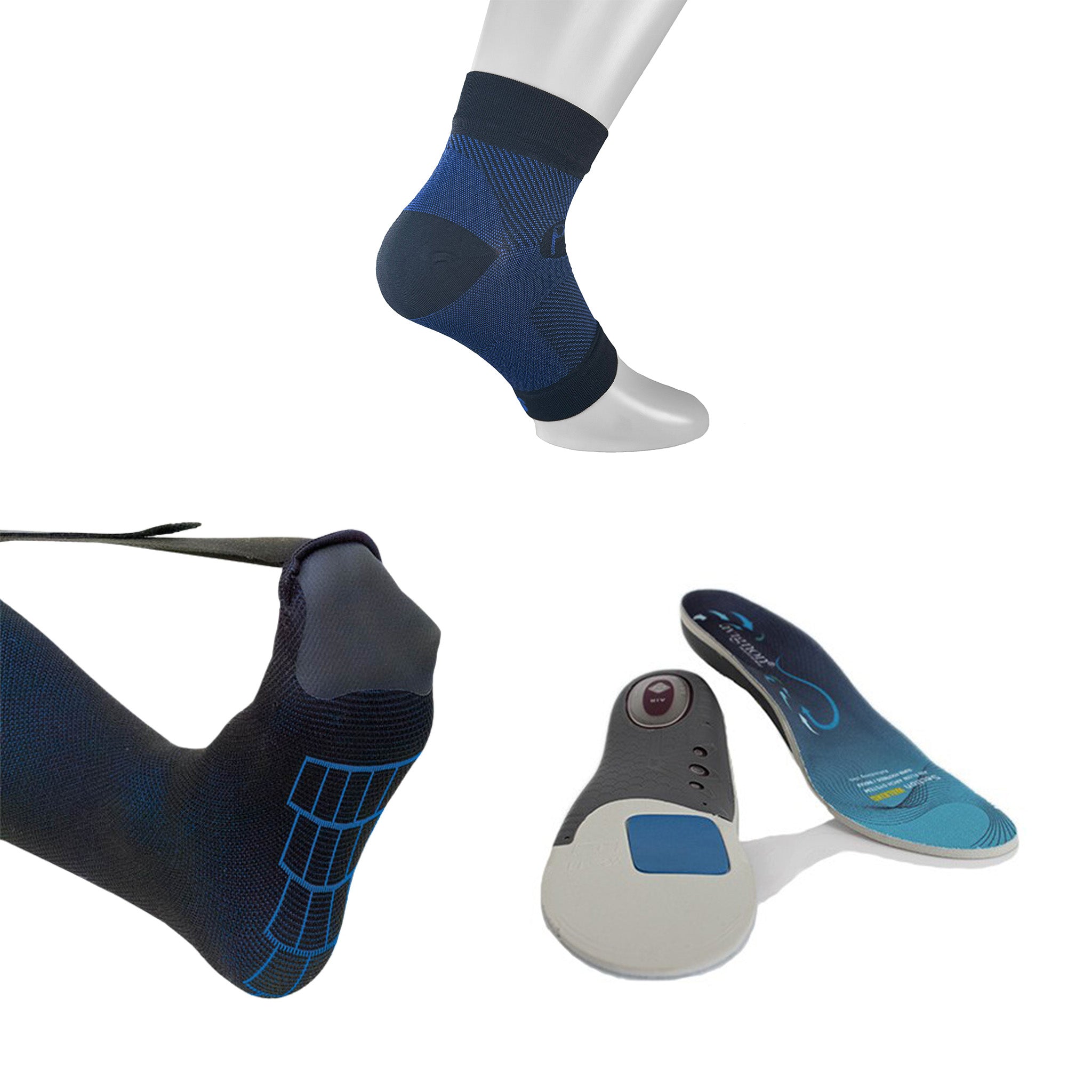 Komplett kit för hälsporre med kompressionsstrumpa, sula och nattstrumpa