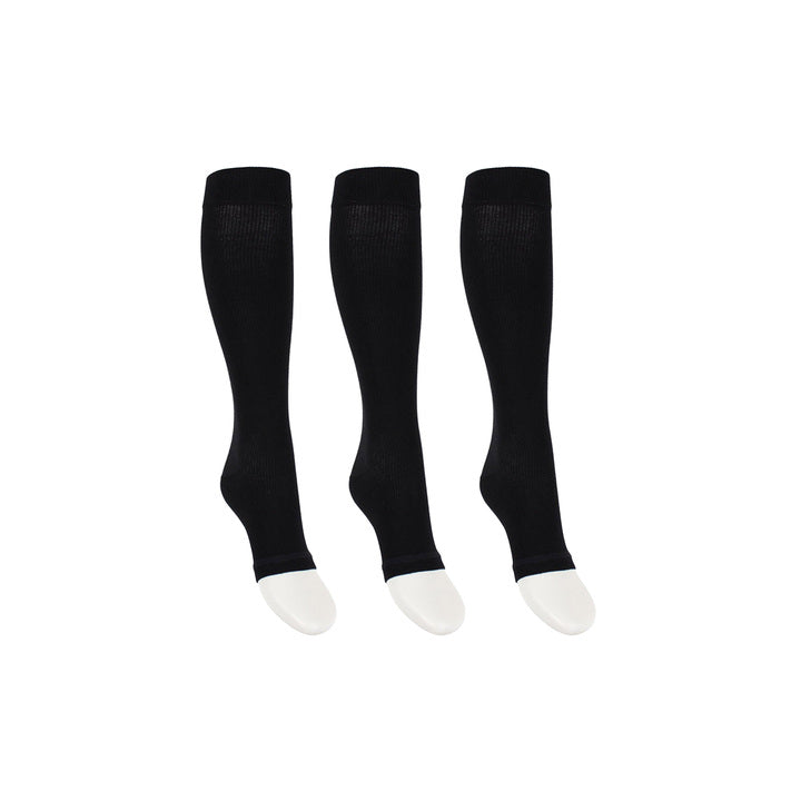 Stödstrumpor med öppen tå svart för svullna och trötta ben 3-pack