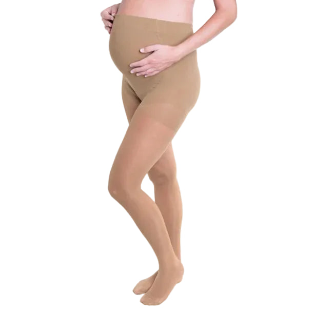 Stödstrumpbyxor gravid beige för minskad svullnad och piggare ben