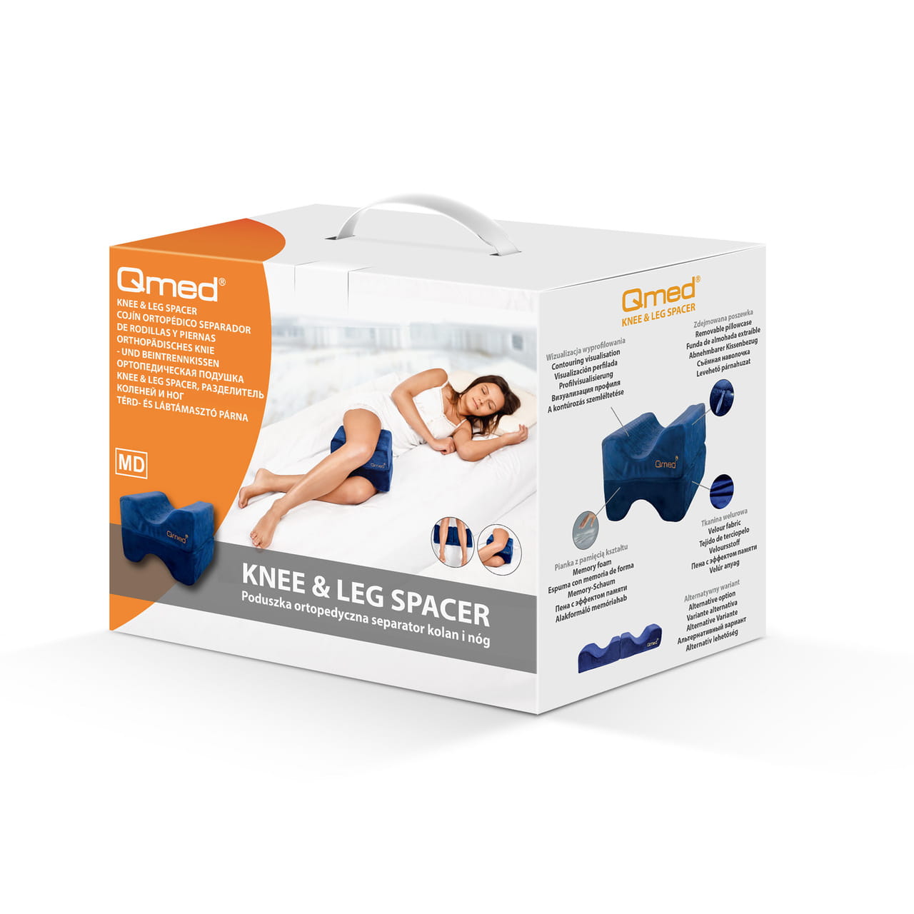 Knäkudde som stödjer ben och höft vid sido- eller ryggläge