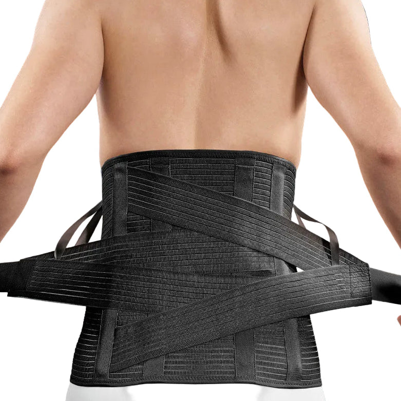 Ryggstöd med extra stabiliserande band hög modell svart