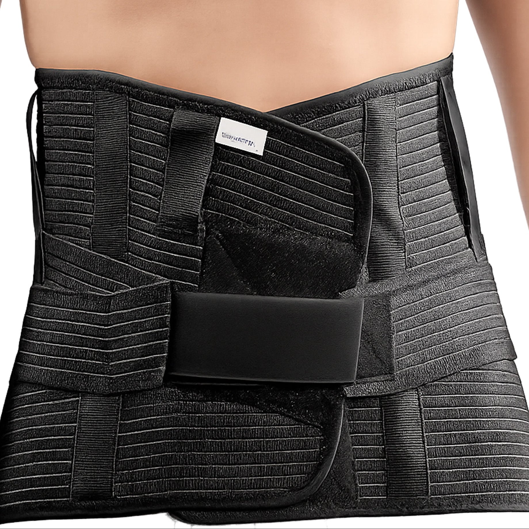 Ryggstöd med extra stabiliserande band hög modell svart